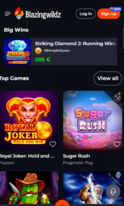Klik rechts bovenin op de rode Blazing Wildz sign up knop